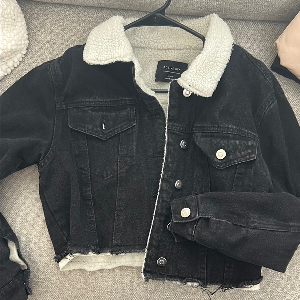 Black Denim Jacket with Sherpa Collar